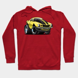 Seventies Classic American Muscle Car Cartoon in Yellow and Black Hoodie